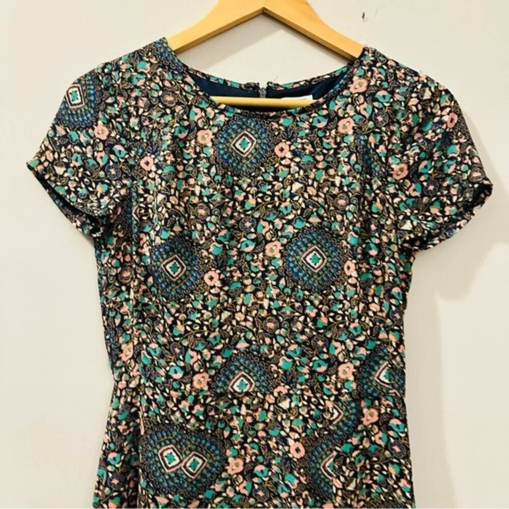 J.Crew Short-sleeve flutter Floral Patterned  Dress Navy Pink Begonia Size 00